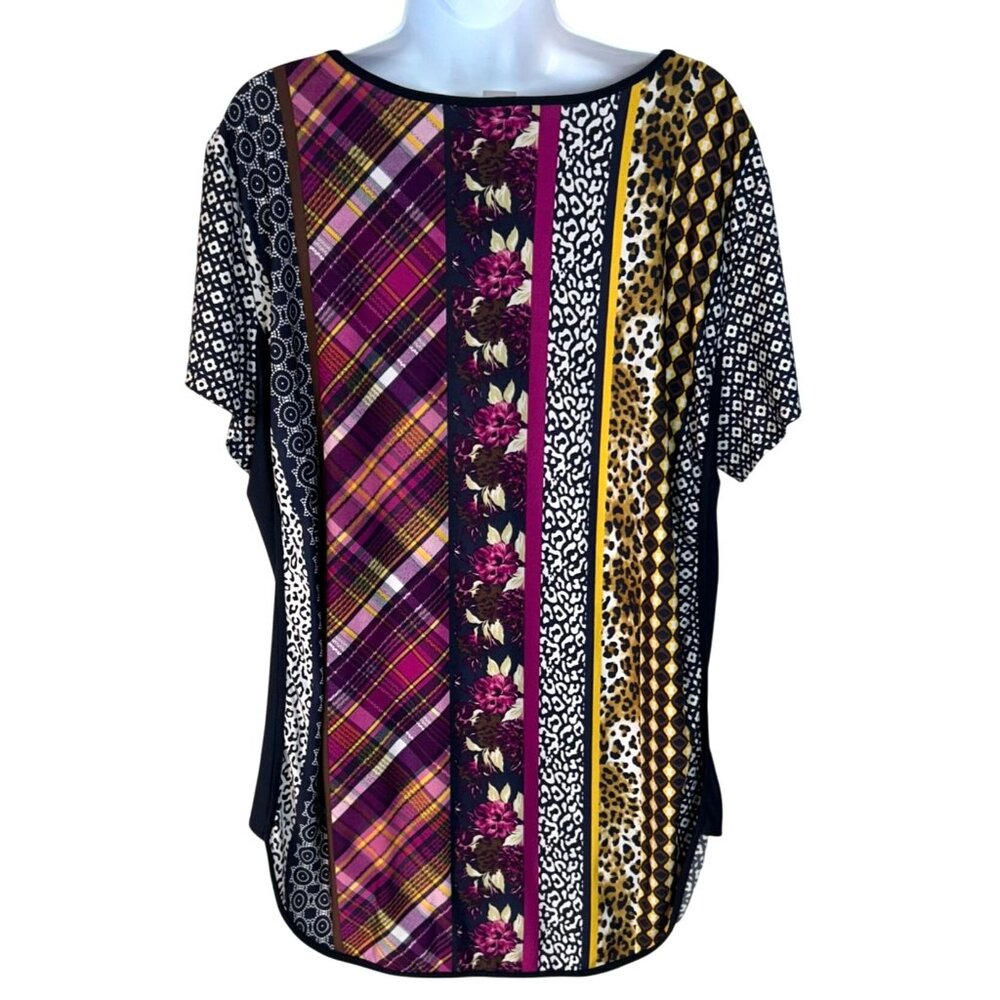 Peter Nygard Women's Geometric Top Blouse Plaid Cheetah Animal Print Size XL - Picture 2 of 6